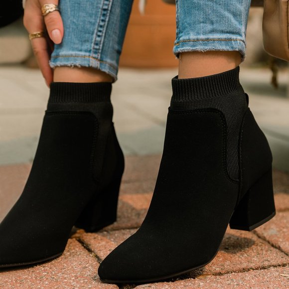 Soda Shoes - New Stretchy Sock Ankle Booties Block Heel Slip On